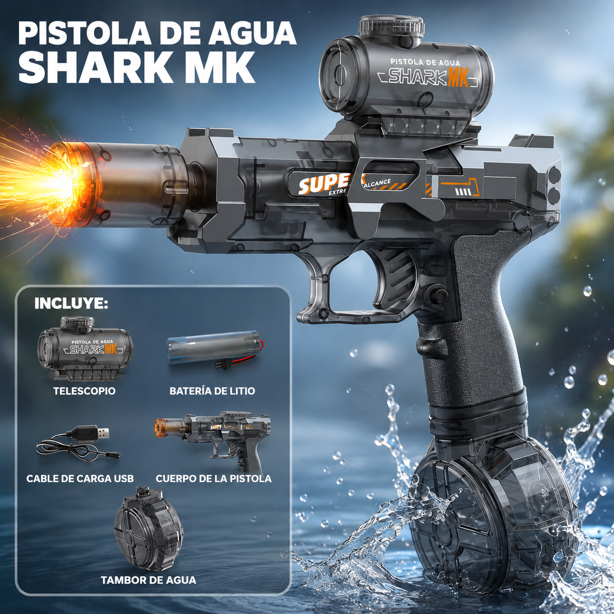 Pistola de agua eléctrica LED